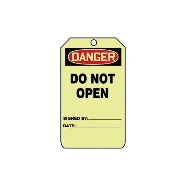 Accuform Safety Tags, DANGER DO NOT OPEN, 5inx 3in, Glow Plastic, 10PK TAW119 - main